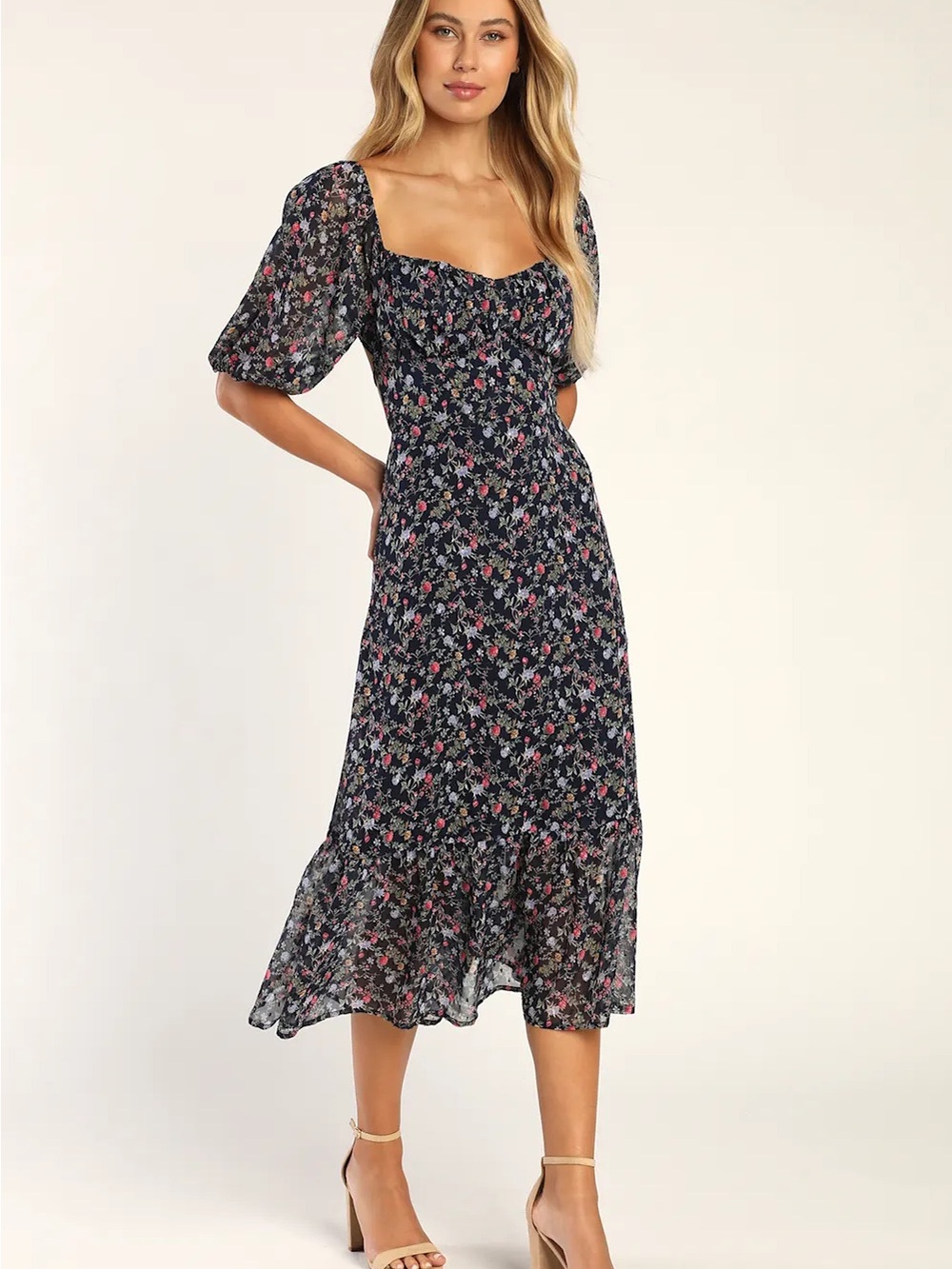 Lulus Sweet Attitude Navy Blue Floral Print